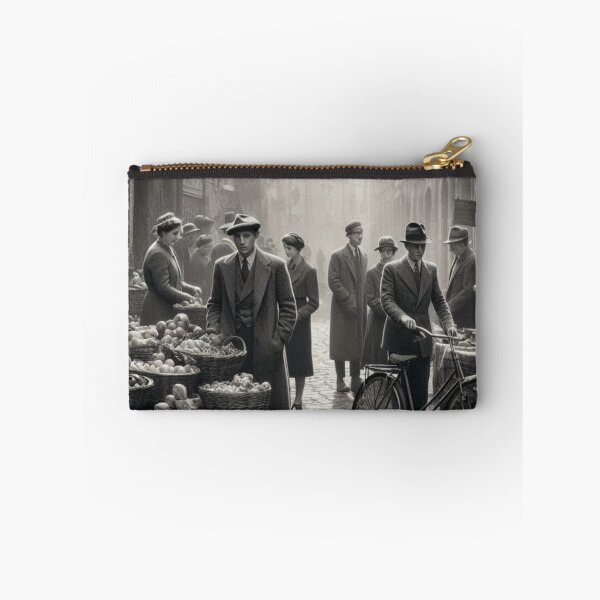 Item preview, 1930s European Market Scene – AI Black and White Artwork for Clothing and Accessories for City Lovers and Travelers designed and sold by knalpot-design.