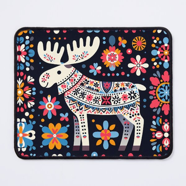 Item preview, Scandinavian Folk Art Cute White Patterned Moose by heidiannemorris © designed and sold by FOLK ART FUSION by heidiannemorris.