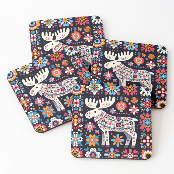 Item preview, Scandinavian Folk Art Cute White Patterned Moose by heidiannemorris © designed and sold by FOLK ART FUSION by heidiannemorris.