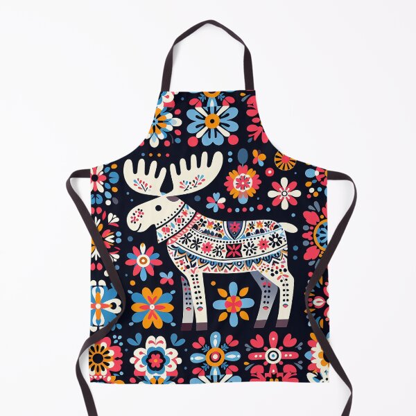 Item preview, Scandinavian Folk Art Cute White Patterned Moose by heidiannemorris © designed and sold by FOLK ART FUSION by heidiannemorris.
