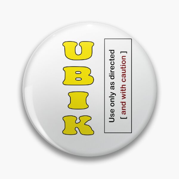 Item preview, Ubik Vertical Design – Retro Sci-Fi Warning Sticker designed and sold by Francesc Xavier Carrera Güenaga.
