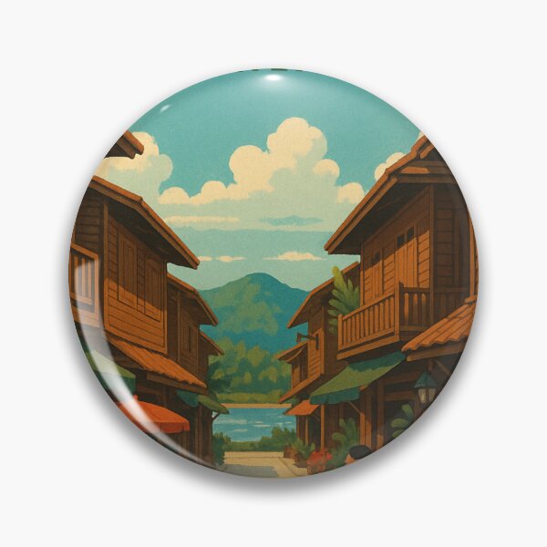 Item preview, Daytime Market and Wooden Homes in Chiang Khan Thailand designed and sold by Aryabek.