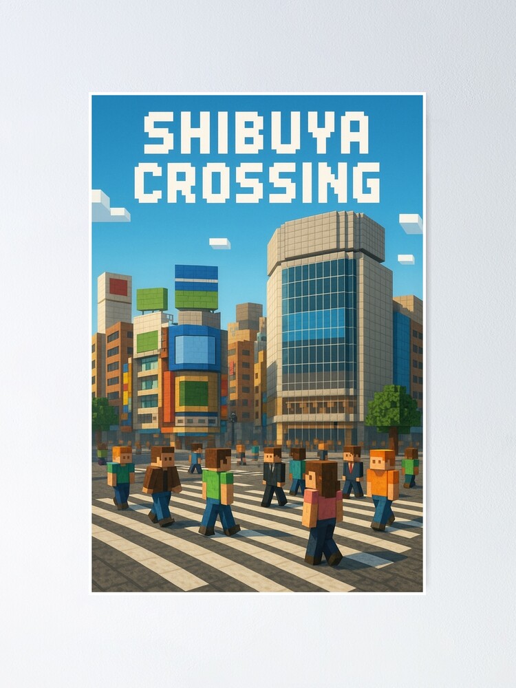 Shibuya Crossing Tokyo in Blocky Pixel Art Style