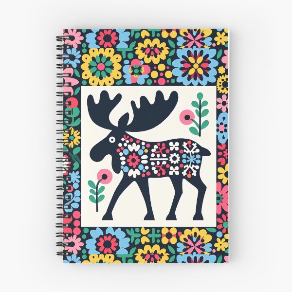 Item preview, Scandinavian Folk Art Cute Black Patterned Moose with Black Antlers by heidiannemorris © designed and sold by FOLK ART FUSION.