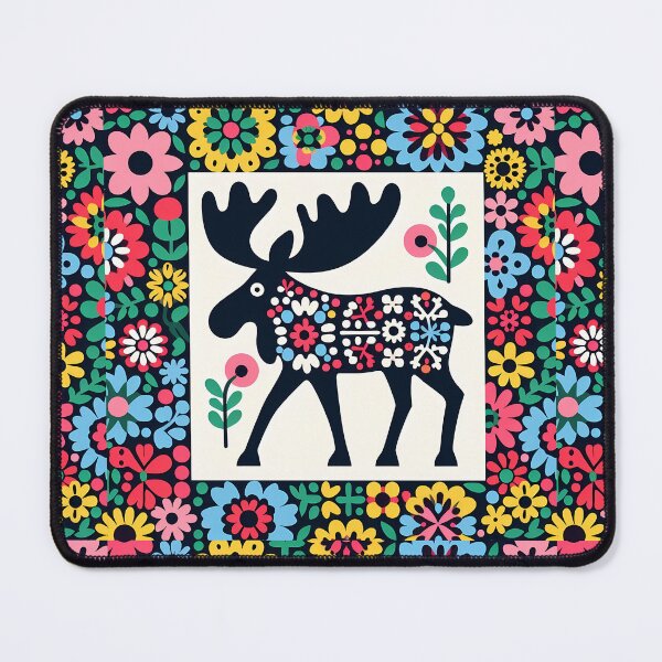 Item preview, Scandinavian Folk Art Cute Black Patterned Moose with Black Antlers by heidiannemorris © designed and sold by FOLK ART FUSION by heidiannemorris.