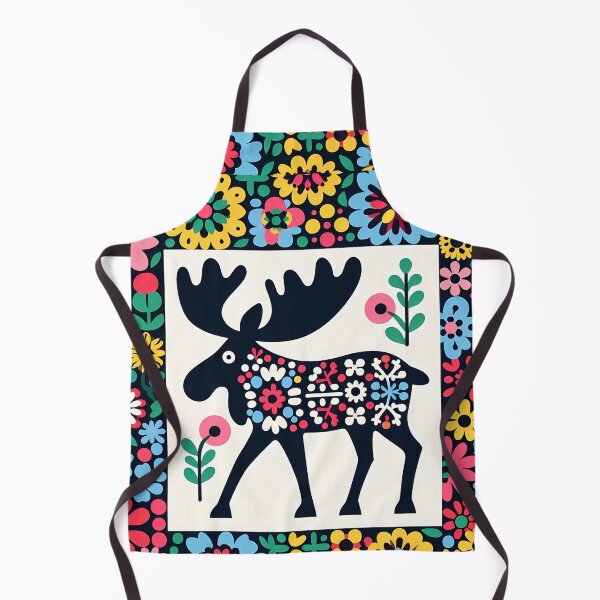 Item preview, Scandinavian Folk Art Cute Black Patterned Moose with Black Antlers by heidiannemorris © designed and sold by FOLK ART FUSION by heidiannemorris.
