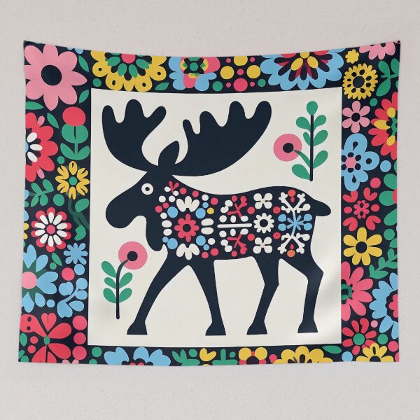 Item preview, Scandinavian Folk Art Cute Black Patterned Moose with Black Antlers by heidiannemorris © designed and sold by FOLK ART FUSION by heidiannemorris.