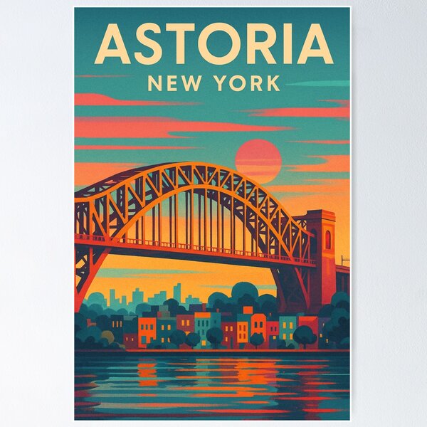 Item preview, Colorful Sunset over Astoria New York with Hell Gate Bridge designed and sold by Aryabek.