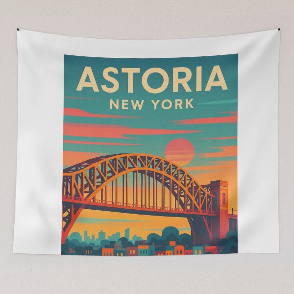 Item preview, Colorful Sunset over Astoria New York with Hell Gate Bridge designed and sold by Aryabek.