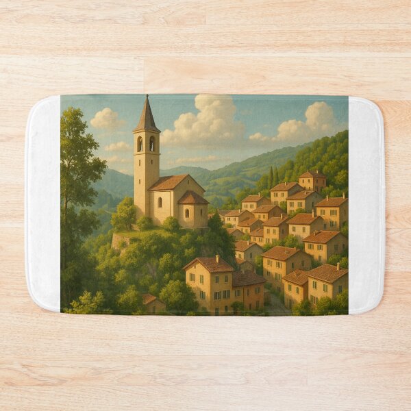 Item preview, Ancona Switzerland Hillside Village with Bell Tower designed and sold by Aryabek.