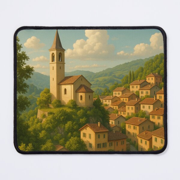 Item preview, Ancona Switzerland Hillside Village with Bell Tower designed and sold by Aryabek.