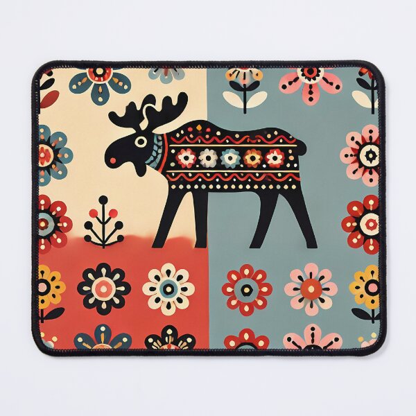 Item preview, Scandinavian Folk Art Cute Black Patterned Moose with Antlers by heidiannemorris © designed and sold by FOLK ART FUSION by heidiannemorris.