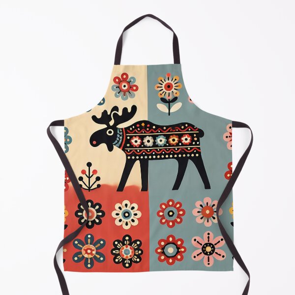 Item preview, Scandinavian Folk Art Cute Black Patterned Moose with Antlers by heidiannemorris © designed and sold by FOLK ART FUSION by heidiannemorris.