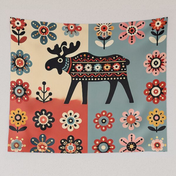 Item preview, Scandinavian Folk Art Cute Black Patterned Moose with Antlers by heidiannemorris © designed and sold by FOLK ART FUSION by heidiannemorris.