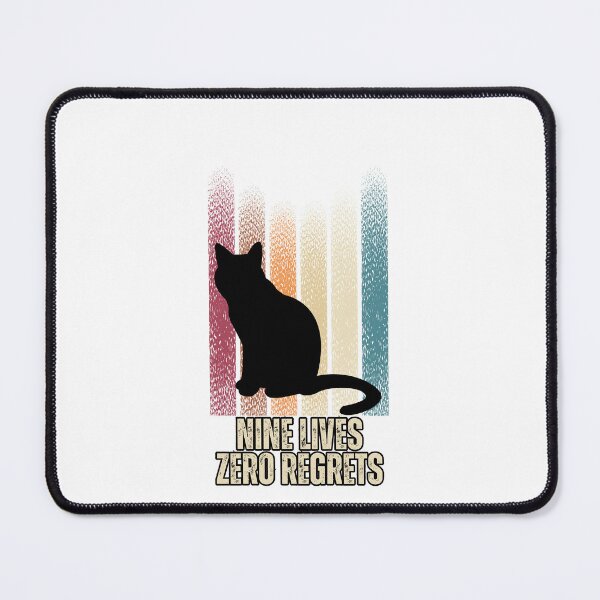 Item preview, "Nine lives, zero regrets" Handwritten Design with Black Cat on Colorful Stripes designed and sold by QuirkieCrafts.