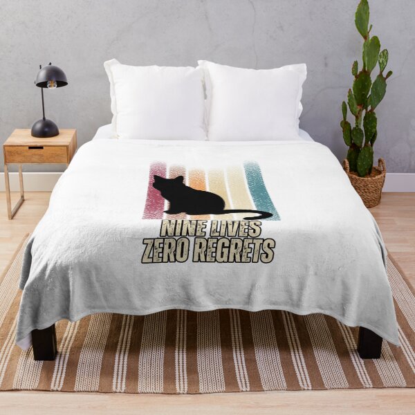 Item preview, "Nine lives, zero regrets" Handwritten Design with Black Cat on Colorful Stripes designed and sold by QuirkieCrafts.