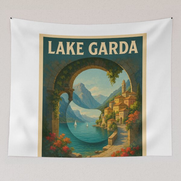 Item preview, Romantic View of Lake Garda Italy through Stone Arch designed and sold by Aryabek.
