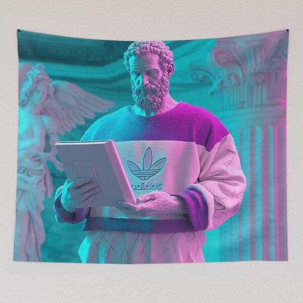 Item preview, Neon Vaporwave Marble Statue Reading Tablet	 designed and sold by weirdfishes123.