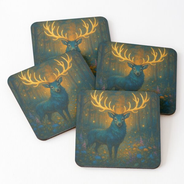 Item preview, Glowing Forest Stag – Mystic Twilight in Bloom designed and sold by PrestigeVibes.