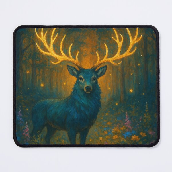 Item preview, Glowing Forest Stag – Mystic Twilight in Bloom designed and sold by PrestigeVibes.