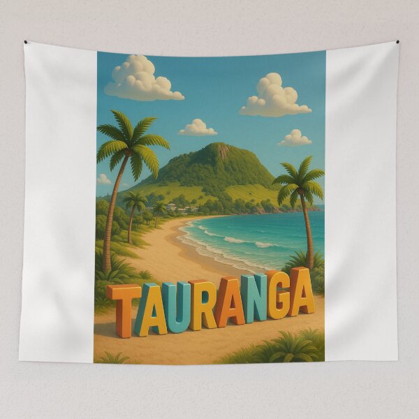 Item preview, Tauranga New Zealand Beach with Mount Maunganui and Palm Trees designed and sold by Places On Earth.