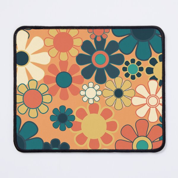 Item preview, Pretty Groovy Retro Garden 60s 70s Aesthetic Floral Pattern in 1970s Orange Teal Blue and Yellow 2 designed and sold by kierkegaard.
