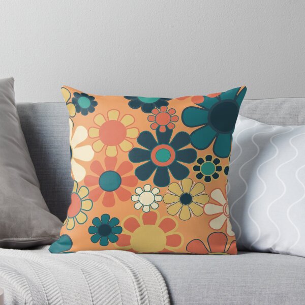 Item preview, Pretty Groovy Retro Garden 60s 70s Aesthetic Floral Pattern in 1970s Orange Teal Blue and Yellow 2 designed and sold by kierkegaard.