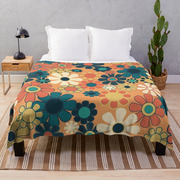 Item preview, Pretty Groovy Retro Garden 60s 70s Aesthetic Floral Pattern in 1970s Orange Teal Blue and Yellow 2 designed and sold by kierkegaard.