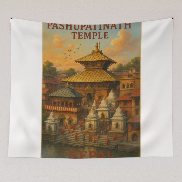 Item preview, Sunrise over Pashupatinath Temple Nepal with Pilgrims and Stupas designed and sold by Places On Earth.