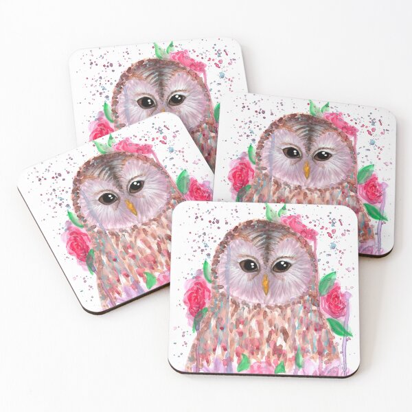 Item preview, Abstract Colorful Tawny Owl and Flower Watercolor designed and sold by Ivy Lily Art.