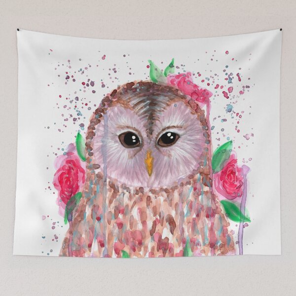 Item preview, Abstract Colorful Tawny Owl and Flower Watercolor designed and sold by Ivy Lily Art.