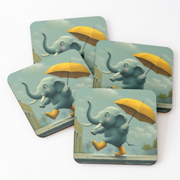 Item preview, Joyful elephant walking with an umbrella in the rain designed and sold by Artessie.