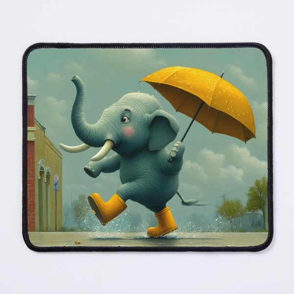 Item preview, Joyful elephant walking with an umbrella in the rain designed and sold by Artessie.