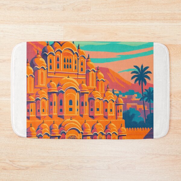 Item preview, Hawa Mahal Jaipur at Sunset with Palm Trees and Mountains designed and sold by Places On Earth.