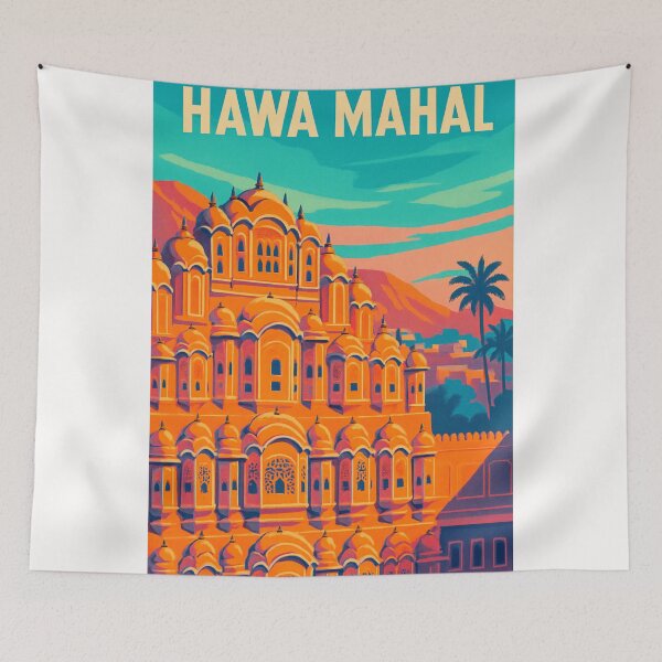 Item preview, Hawa Mahal Jaipur at Sunset with Palm Trees and Mountains designed and sold by Places On Earth.