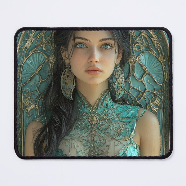 Item preview, Elegant woman in intricate turquoise medieval attire designed and sold by Artessie.