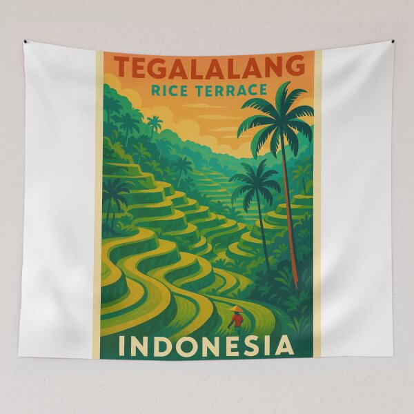 Item preview, Tegalalang Rice Fields in Ubud Bali with Farmer and Tropical Forest designed and sold by Places On Earth.