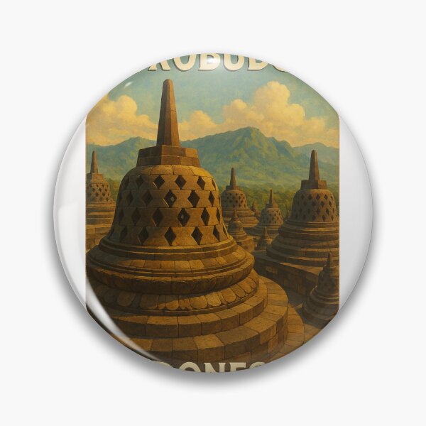 Item preview, Borobudur Temple Indonesia with Bell Stupas and Volcanic Backdrop designed and sold by Places On Earth.