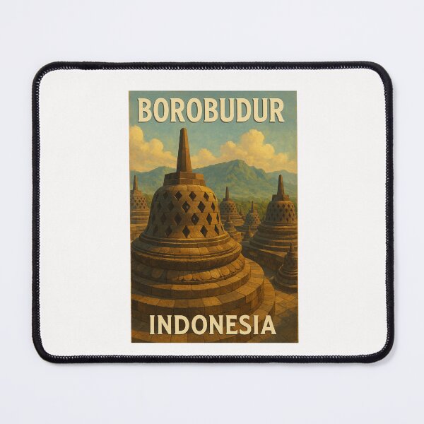 Item preview, Borobudur Temple Indonesia with Bell Stupas and Volcanic Backdrop designed and sold by Places On Earth.
