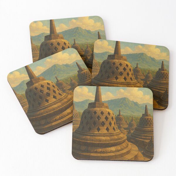 Item preview, Borobudur Temple Indonesia with Bell Stupas and Volcanic Backdrop designed and sold by Places On Earth.
