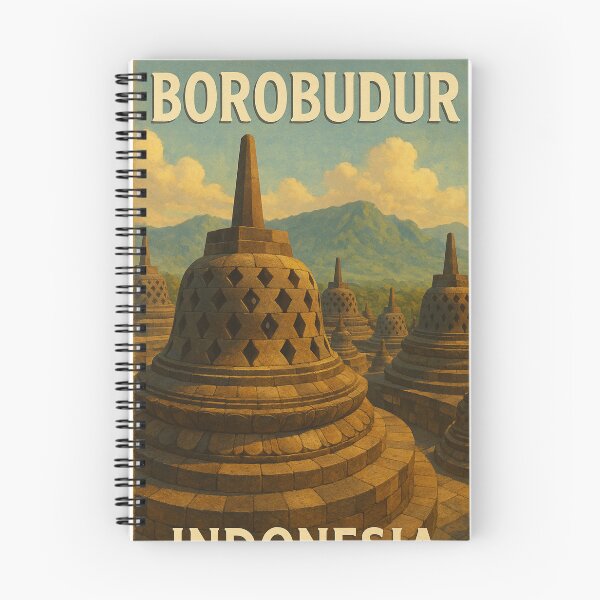 Item preview, Borobudur Temple Indonesia with Bell Stupas and Volcanic Backdrop designed and sold by Places On Earth.