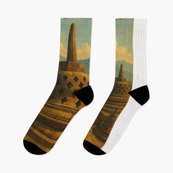 Item preview, Borobudur Temple Indonesia with Bell Stupas and Volcanic Backdrop designed and sold by Places On Earth.