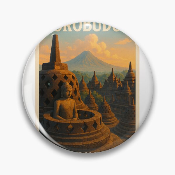 Item preview, Borobudur Temple Buddha Statue and Volcanic Mountain at Sunrise designed and sold by Places On Earth.