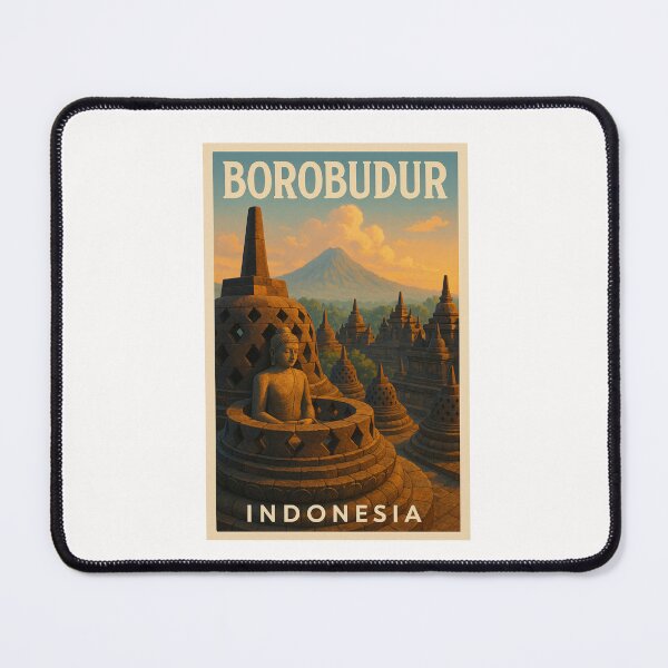 Item preview, Borobudur Temple Buddha Statue and Volcanic Mountain at Sunrise designed and sold by Places On Earth.