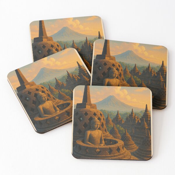 Item preview, Borobudur Temple Buddha Statue and Volcanic Mountain at Sunrise designed and sold by Places On Earth.