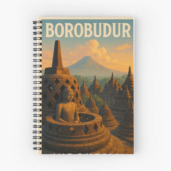 Item preview, Borobudur Temple Buddha Statue and Volcanic Mountain at Sunrise designed and sold by Places On Earth.