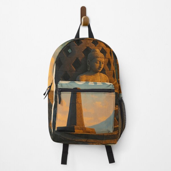 Item preview, Borobudur Temple Buddha Statue and Volcanic Mountain at Sunrise designed and sold by Places On Earth.