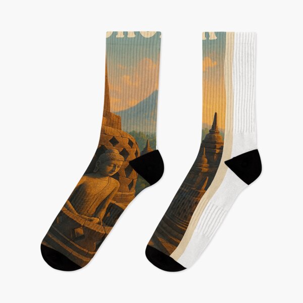 Item preview, Borobudur Temple Buddha Statue and Volcanic Mountain at Sunrise designed and sold by Places On Earth.