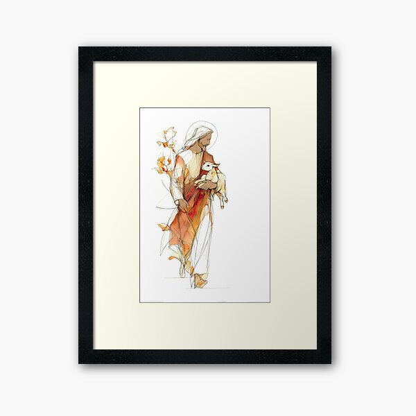 Item preview, Good Shepherd Wall Art – Jesus with Lamb Minimalist Print designed and sold by FaithArtCrea.