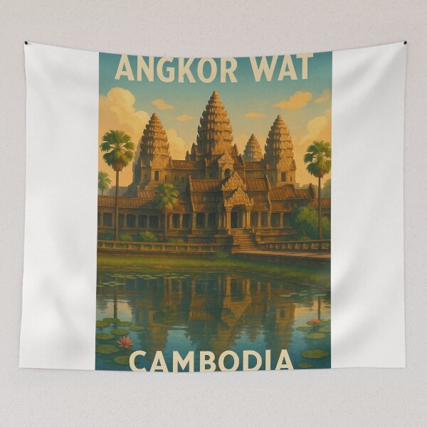Item preview, Angkor Wat Cambodia Temple Complex at Sunset Reflections designed and sold by Places On Earth.